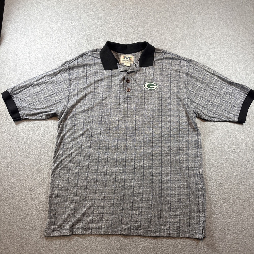 VTG MIRAGE Green Bay Packers Gray Polo Sz 2XL Unique Striped Golf Causal